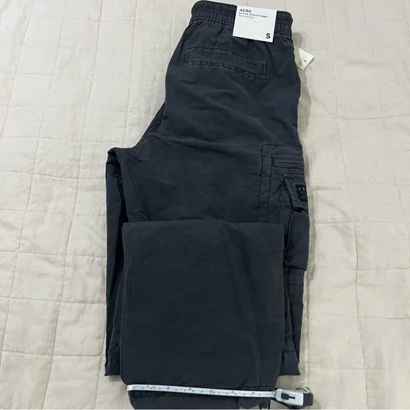 Aeropostale Mens Small Active Utility Cargo Pants Joggers Elastic Waist Black - Picture 10 of 10